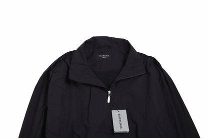 Balenciaga Zip-up Jacket - Black Unisex Streetwear Limited Edition - This Balenciaga jacket features a minimalist black design with a zip-up front. It has a