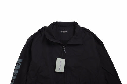 Balenciaga Zip-up Jacket - Black Unisex Streetwear Limited Edition - This Balenciaga jacket features a minimalist black design with a zip-up front. It has subtle