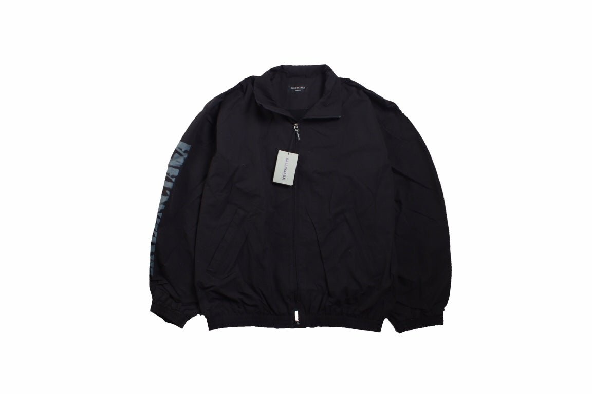 Balenciaga Zip-up Jacket - Black Unisex Streetwear Limited Edition - This Balenciaga jacket features a minimalist black design with a zip-up front. It has subtle