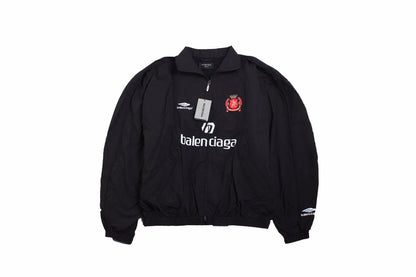 Balenciaga Zip-up Track Jacket - Black Unisex Streetwear Limited Edition - This Balenciaga jacket features a sporty design with a black base. It has a zip-up