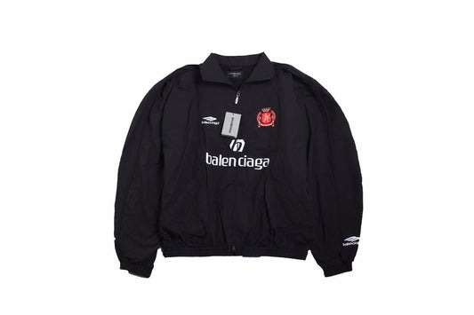 Balenciaga Zip-up Track Jacket - Black Unisex Streetwear Limited Edition - This Balenciaga jacket features a sporty design with a black base. It has a zip-up