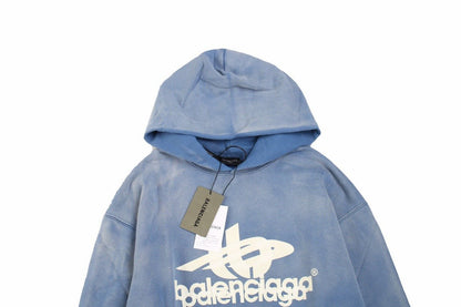 BALENCIAGA Graphic Logo Hoodie - Blue Unisex Streetwear Limited Edition