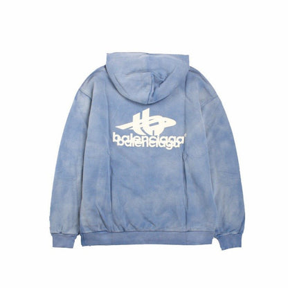 BALENCIAGA Graphic Logo Hoodie - Blue Unisex Streetwear Limited Edition