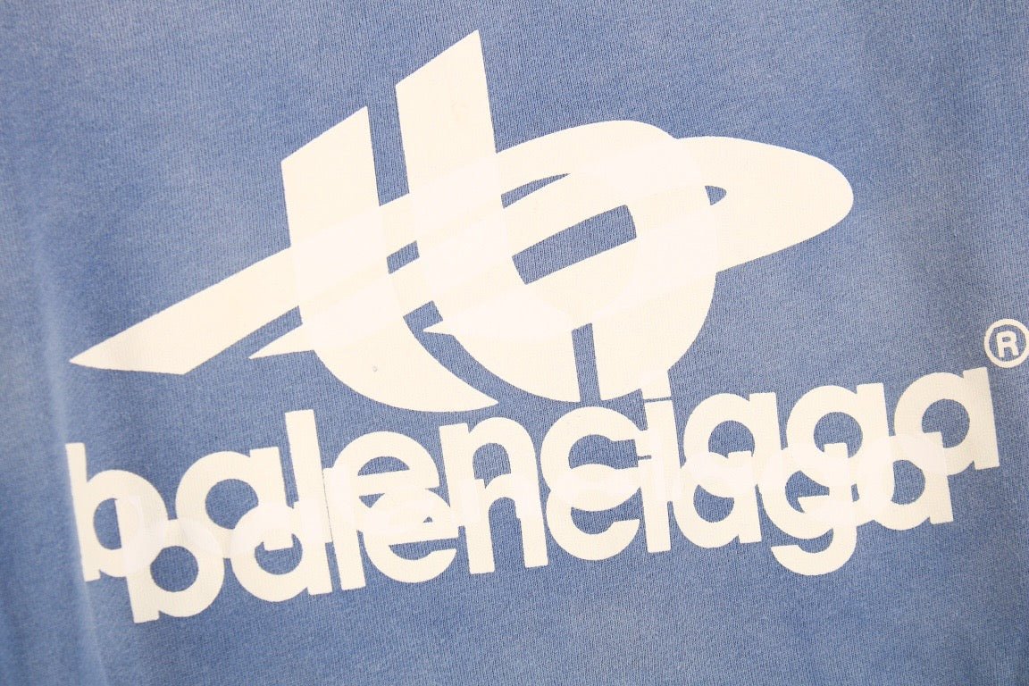 BALENCIAGA Graphic Logo Hoodie - Blue Unisex Streetwear Limited Edition