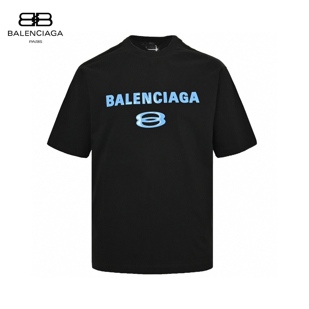 Balenciaga Blue Logo T-shirt (black) Unisex Streetwear Limited Edition - The Balenciaga Blue Logo T-Shirt in black is a stylish and bold addition to any