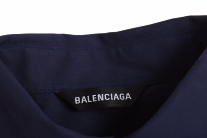 CHEMISE À MOTIFS LOGO À MANCHES LONGUES ET À BOUTONS, BLEU MARINE, DE BALENCIAGA