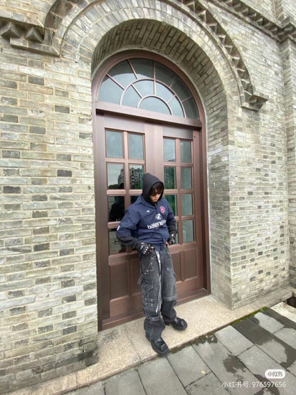 CHEMISE À MOTIFS LOGO À MANCHES LONGUES ET À BOUTONS, BLEU MARINE, DE BALENCIAGA