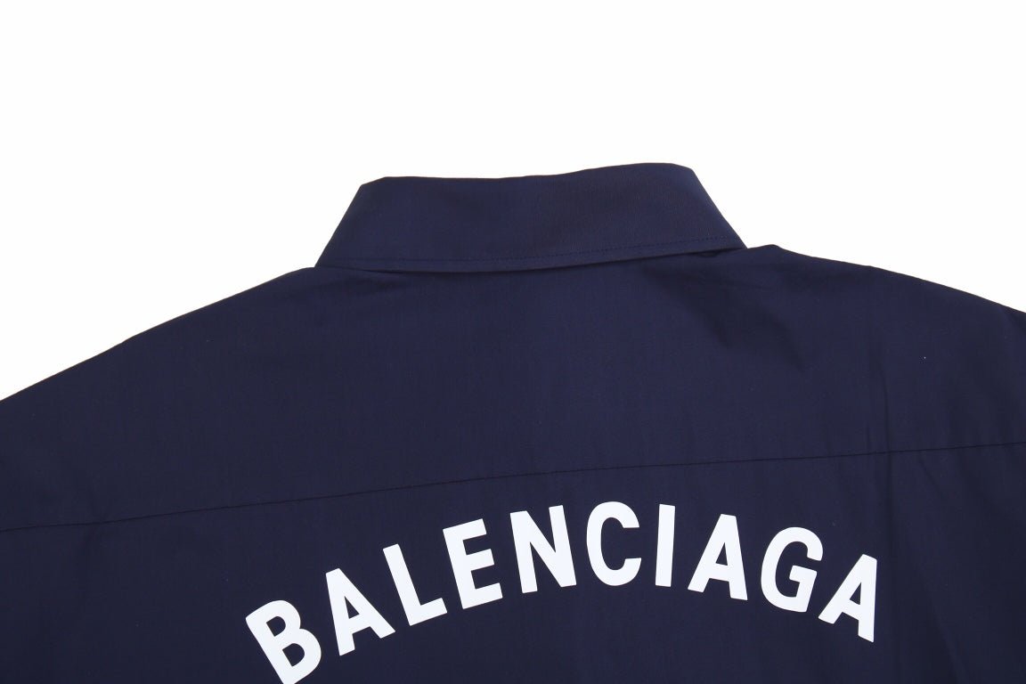 CHEMISE À MOTIFS LOGO À MANCHES LONGUES ET À BOUTONS, BLEU MARINE, DE BALENCIAGA