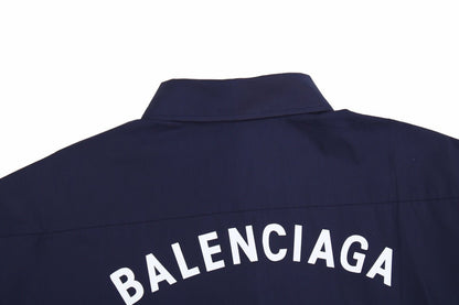CHEMISE À MOTIFS LOGO À MANCHES LONGUES ET À BOUTONS, BLEU MARINE, DE BALENCIAGA