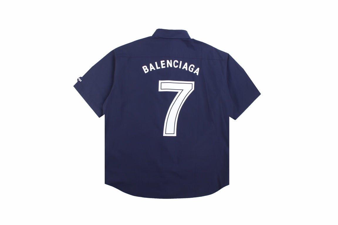 BALENCIAGA Logo Design Button-up Shirt - Navy Unisex Streetwear Limited Edition - The BALENCIAGA LOGO DESIGN BUTTON-UP SHIRT NAVY - REPLICA blends high-fashion tailoring with modern streetwear