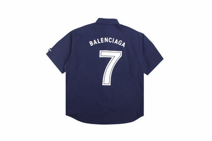 BALENCIAGA Logo Design Button-up Shirt - Navy Unisex Streetwear Limited Edition - The BALENCIAGA LOGO DESIGN BUTTON-UP SHIRT NAVY - REPLICA blends high-fashion tailoring with modern streetwear