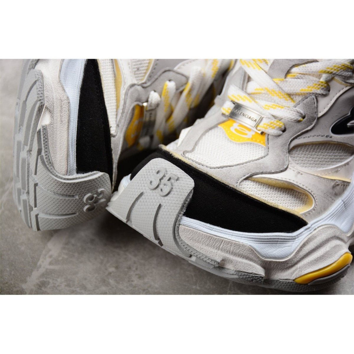 BALENCIAGA Cargo - Grey Yellow Sneakers - Black Unisex Streetwear Limited Edition - Introducing the BALENCIAGA Cargo x Grey Black Yellow, a dynamic blend of utilitarian functionality and