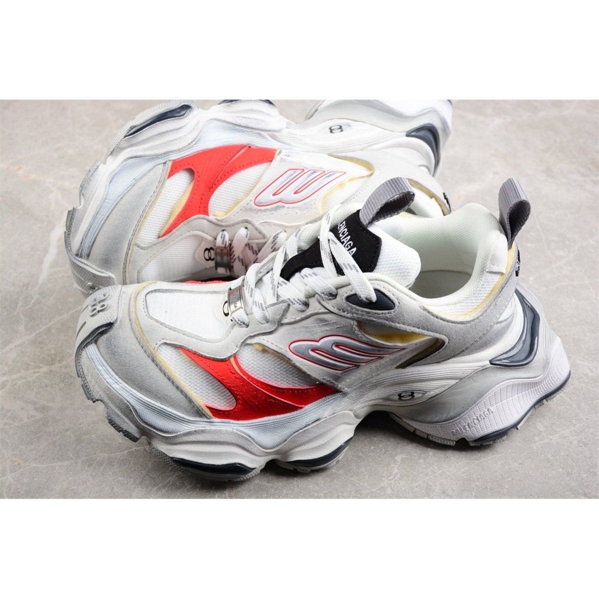 BALENCIAGA Cargo - Grey Red Sneakers - White Unisex Streetwear Limited Edition - The Balenciaga Cargo x White Grey Red sneakers offer a dynamic blend of utilitarian design