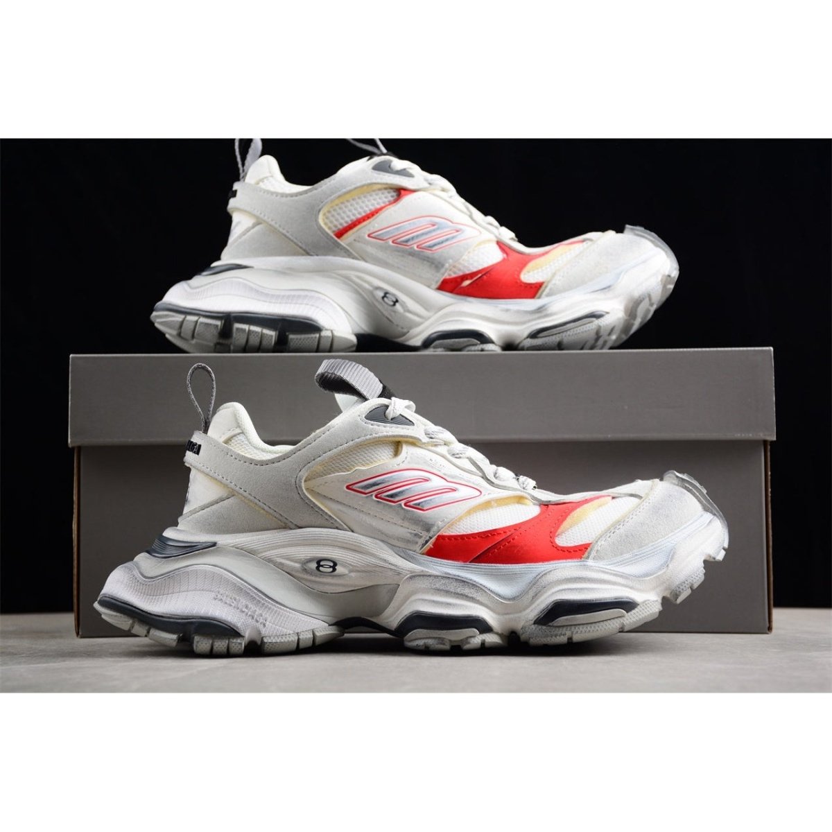 BALENCIAGA Cargo - Grey Red Sneakers - White Unisex Streetwear Limited Edition - The Balenciaga Cargo x White Grey Red sneakers offer a dynamic blend of utilitarian design