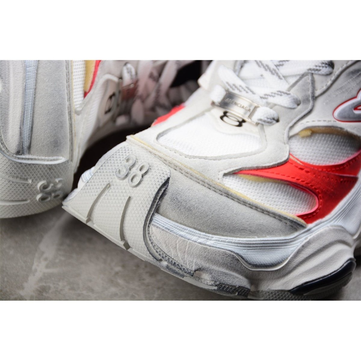 BALENCIAGA Cargo - Grey Red Sneakers - White Unisex Streetwear Limited Edition - The Balenciaga Cargo x White Grey Red sneakers offer a dynamic blend of utilitarian design