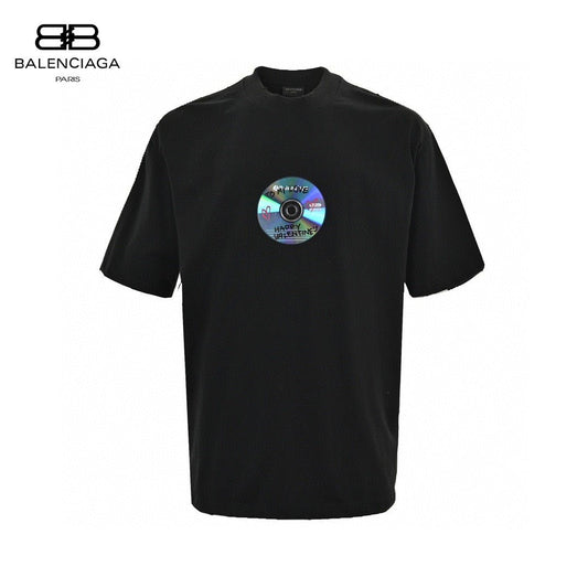 Balenciaga Cd Graphic T-shirt - Black Unisex Streetwear Limited Edition - <span>This Balenciaga t-shirt features a unique CD graphic with 'Happy Valentine' text on the chest.