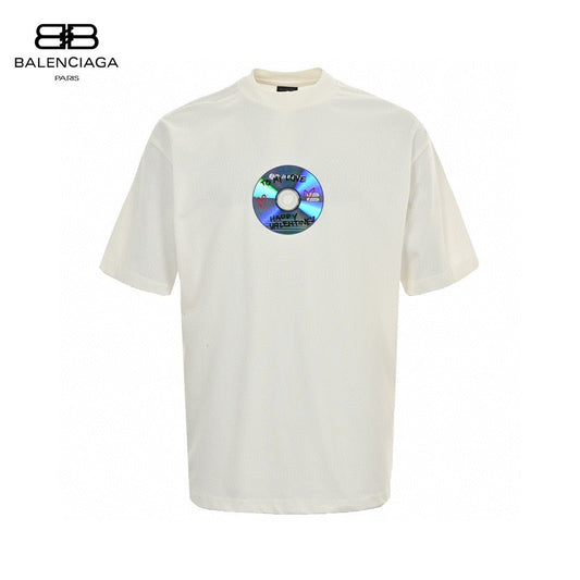 Balenciaga Cd Graphic T-shirt - White Unisex Streetwear Limited Edition - <span>This Balenciaga t-shirt features a unique CD graphic with 'Happy Valentine' text on the chest.