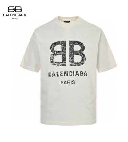 Balenciaga Cracked 'bb' Logo T-shirt (white) Unisex Streetwear Limited Edition - The Balenciaga Cracked 'BB' Logo T-Shirt in white is a stylish and modern addition to