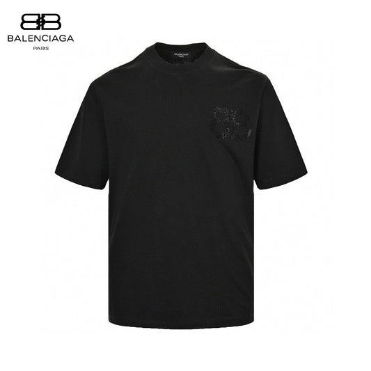 Balenciaga Crystal Logo T-shirt In - Black Unisex Streetwear Limited Edition - The Balenciaga Crystal Logo T-Shirt in black is a sleek and refined addition to any