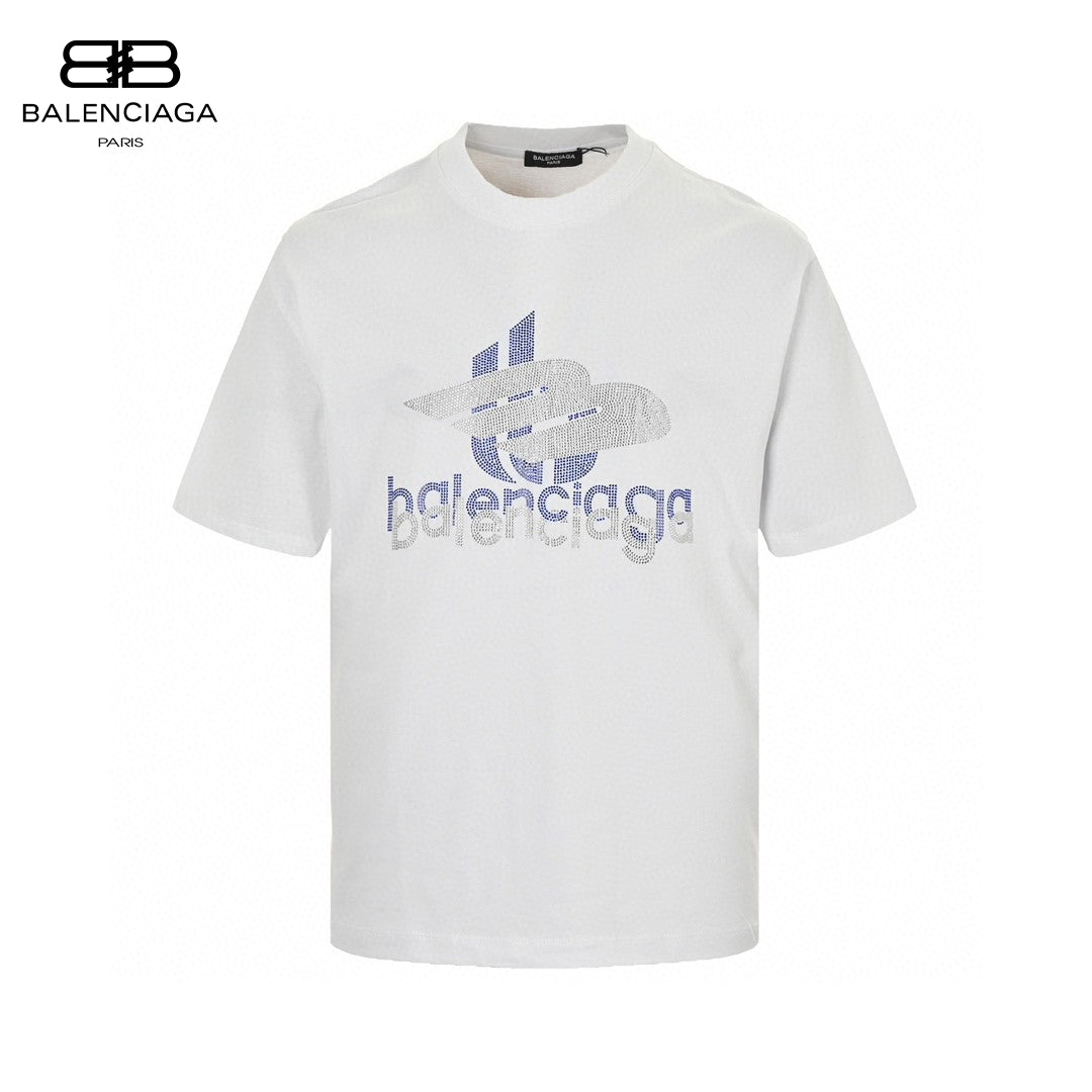Balenciaga Crystal Logo T-shirt In - White Unisex Streetwear Limited Edition - The Balenciaga Crystal Logo T-Shirt in white is a luxurious and eye-catching piece that exemplifies