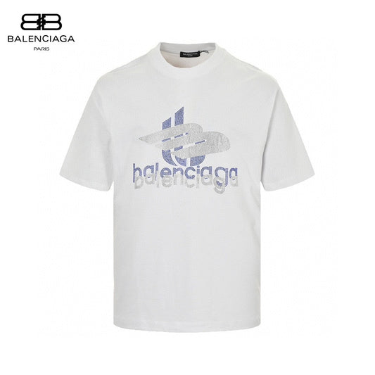 Balenciaga Crystal Logo T-shirt In - White Unisex Streetwear Limited Edition - The Balenciaga Crystal Logo T-Shirt in white is a luxurious and eye-catching piece that exemplifies