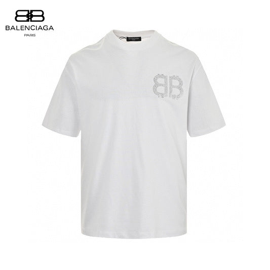Balenciaga Crystal Logo T-shirt In - White Unisex Streetwear Limited Edition - The Balenciaga Crystal Logo T-Shirt in white is a timeless and sophisticated piece for any
