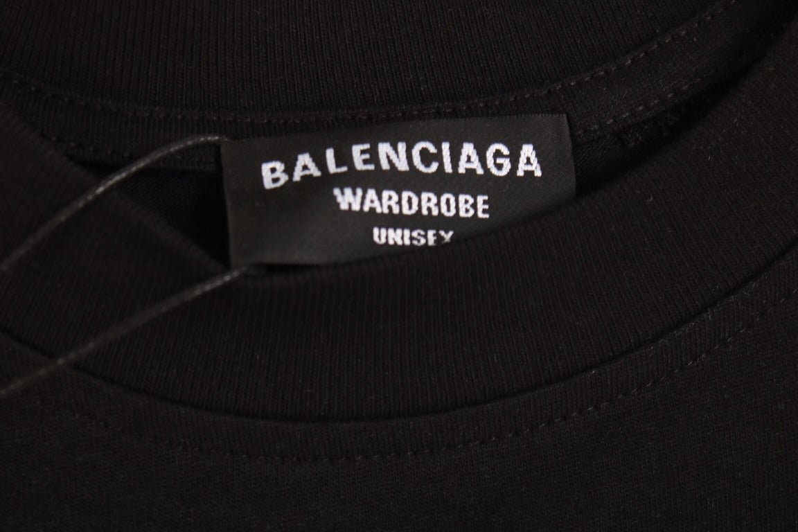 CAMISETA CON NOMBRE DEL DISEÑADOR BALENCIAGA, NEGRA