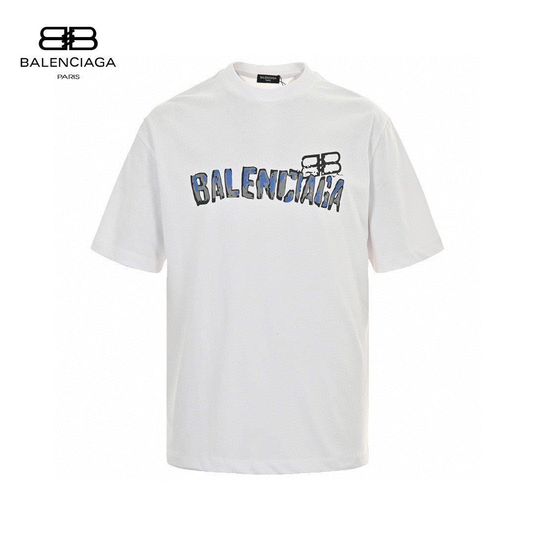 Balenciaga Distorted Logo T-shirt - White Unisex Streetwear Limited Edition - <span>This Balenciaga t-shirt features a clean white design with a unique, distorted logo print across