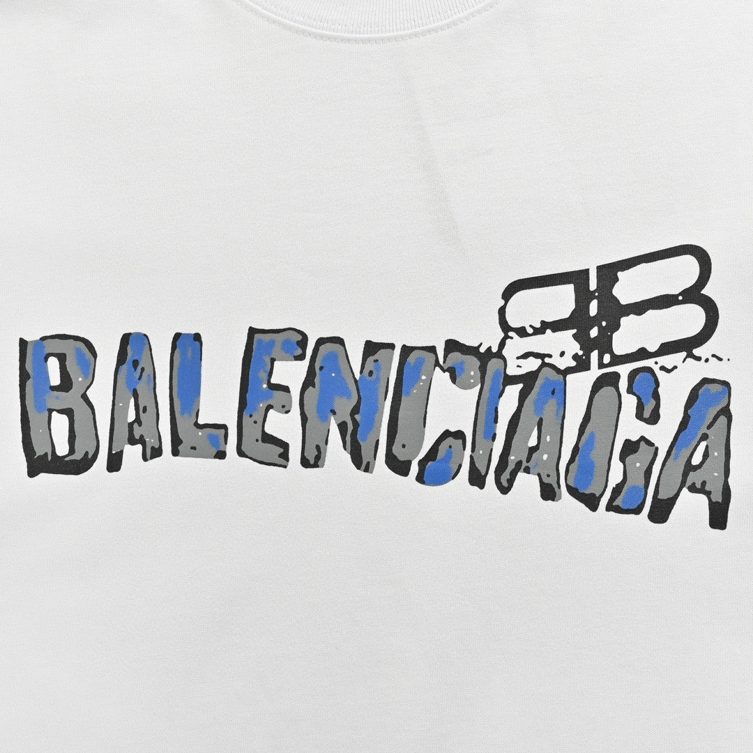 Balenciaga Distorted Logo T-shirt - White Unisex Streetwear Limited Edition - <span>This Balenciaga t-shirt features a clean white design with a unique, distorted logo print across