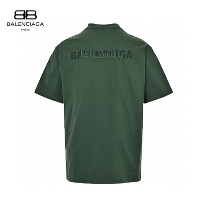 Balenciaga Distorted Logo T-shirt (green) Unisex Streetwear Limited Edition - This green Balenciaga T-shirt features a distinctive distorted logo on the back, adding a modern