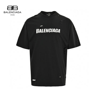 Balenciaga Distressed Logo T-shirt - Black Unisex Streetwear Limited Edition - <span>This Balenciaga t-shirt features a sleek black design with intentional distressed details, giving it a