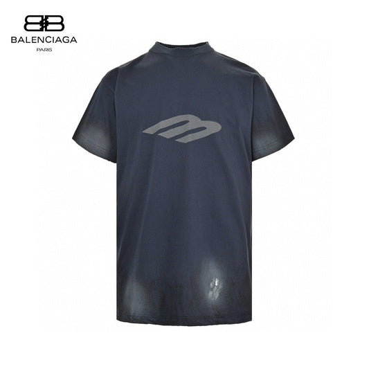 Balenciaga Distressed Logo T-shirt - Navy Unisex Streetwear Limited Edition - This Balenciaga t-shirt features a minimalist logo design on the front, set against a distressed