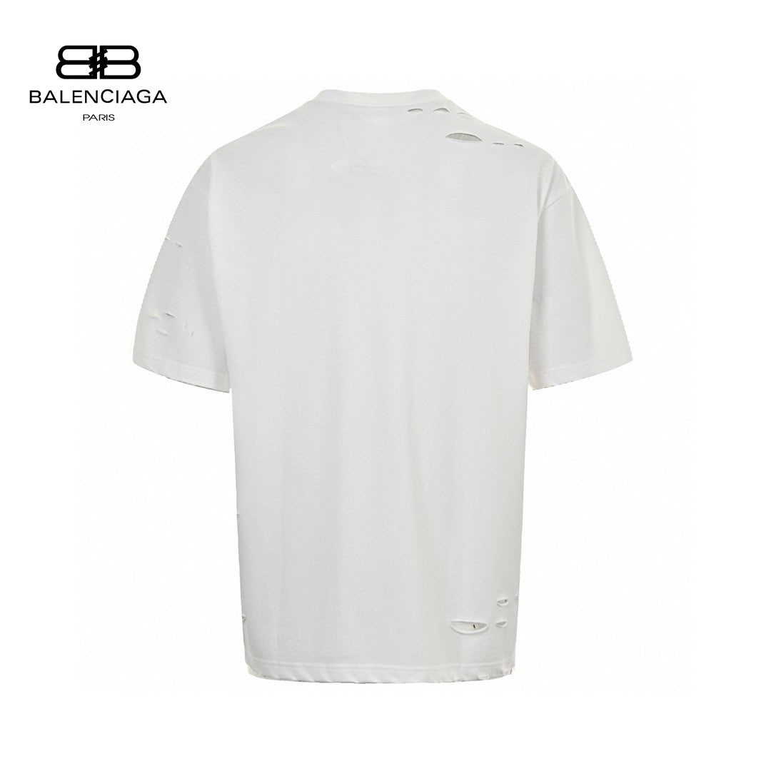 Balenciaga Distressed Logo T-shirt - White Unisex Streetwear Limited Edition - <span>This Balenciaga t-shirt features a minimalist white design with intentional distressed detailing for a trendy,