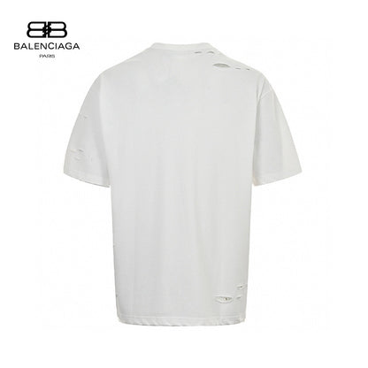 Balenciaga Distressed Logo T-shirt - White Unisex Streetwear Limited Edition - <span>This Balenciaga t-shirt features a minimalist white design with intentional distressed detailing for a trendy,