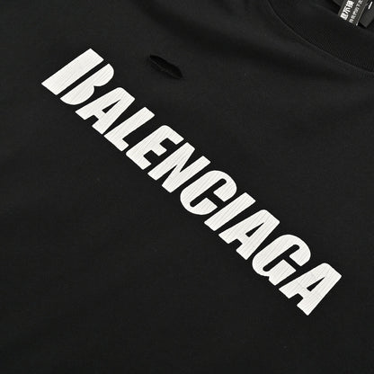 Balenciaga Distressed Logo T-shirt - Black Unisex Streetwear Limited Edition - <span>This Balenciaga t-shirt features a sleek black design with intentional distressed details, giving it a