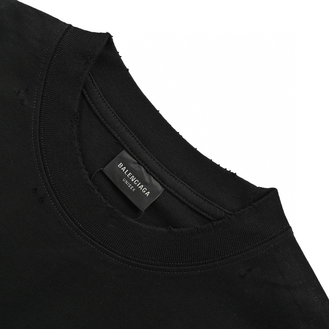 Balenciaga Distressed Logo T-shirt In - Black Unisex Streetwear Limited Edition - The Balenciaga Distressed Logo T-Shirt in black features a bold and edgy design, perfect for