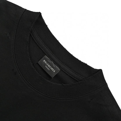 Balenciaga Distressed Logo T-shirt In - Black Unisex Streetwear Limited Edition - The Balenciaga Distressed Logo T-Shirt in black features a bold and edgy design, perfect for