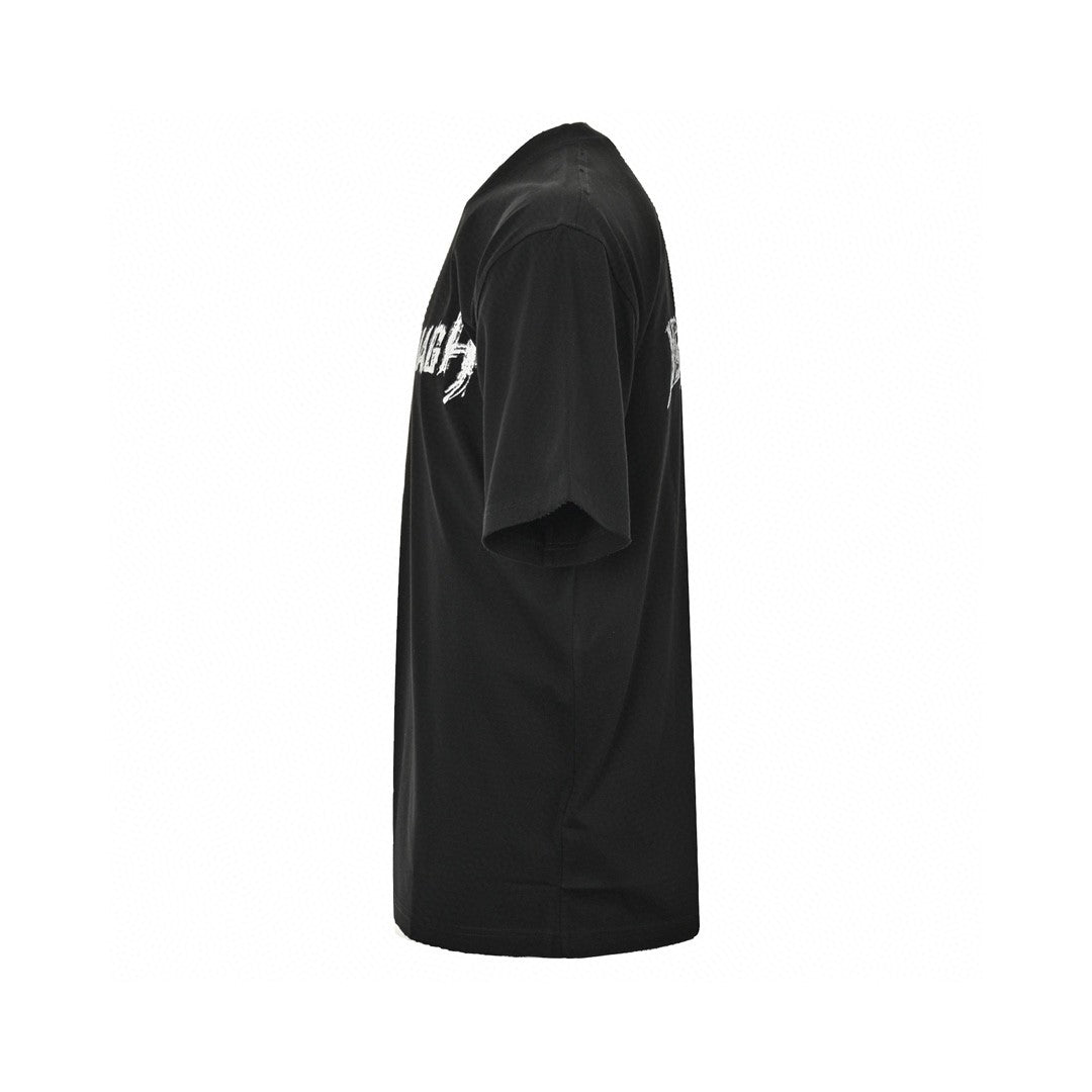 Balenciaga Distressed Logo T-shirt In - Black Unisex Streetwear Limited Edition - The Balenciaga Distressed Logo T-Shirt in black features a bold and edgy design, perfect for