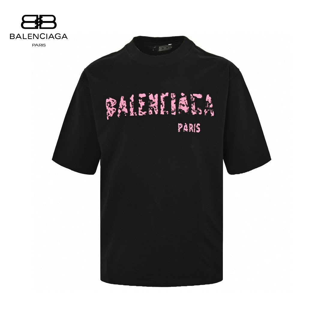 Balenciaga Distressed Logo T-shirt In - Black Unisex Streetwear Limited Edition - The Balenciaga Distressed Logo T-Shirt in black offers a striking addition to your casual attire.