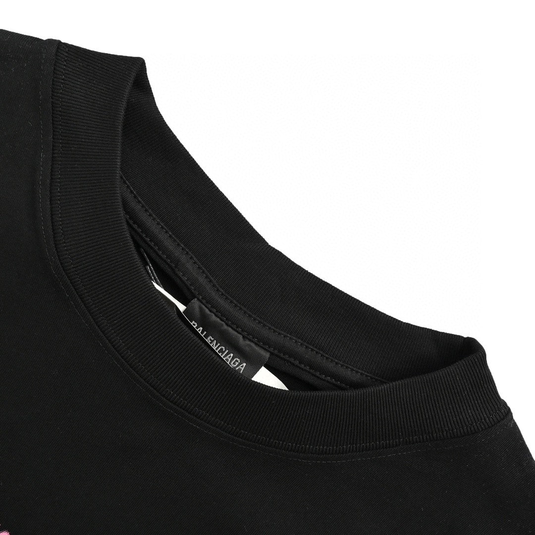 Balenciaga Distressed Logo T-shirt In - Black Unisex Streetwear Limited Edition - The Balenciaga Distressed Logo T-Shirt in black offers a striking addition to your casual attire.