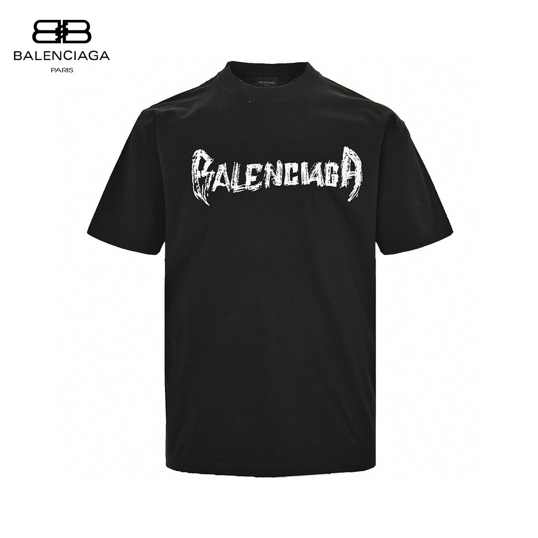 Balenciaga Distressed Logo T-shirt In - Black Unisex Streetwear Limited Edition - The Balenciaga Distressed Logo T-Shirt in black features a bold and edgy design, perfect for