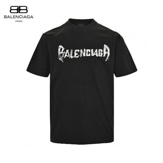 Balenciaga Distressed Logo T-shirt In - Black Unisex Streetwear Limited Edition - The Balenciaga Distressed Logo T-Shirt in black features a bold and edgy design, perfect for
