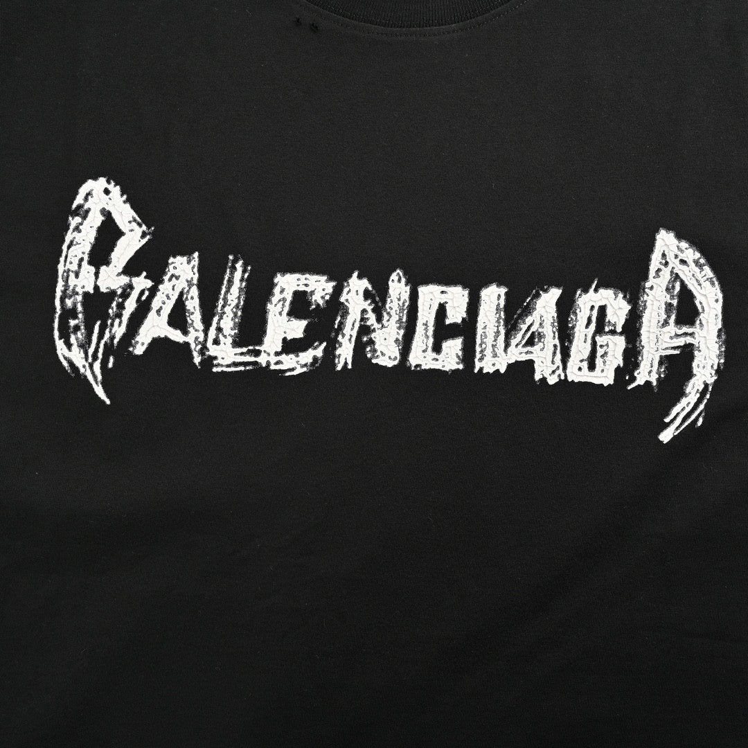 Balenciaga Distressed Logo T-shirt In - Black Unisex Streetwear Limited Edition - The Balenciaga Distressed Logo T-Shirt in black features a bold and edgy design, perfect for