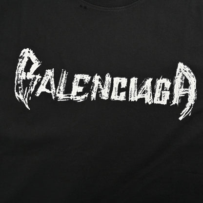 Balenciaga Distressed Logo T-shirt In - Black Unisex Streetwear Limited Edition - The Balenciaga Distressed Logo T-Shirt in black features a bold and edgy design, perfect for