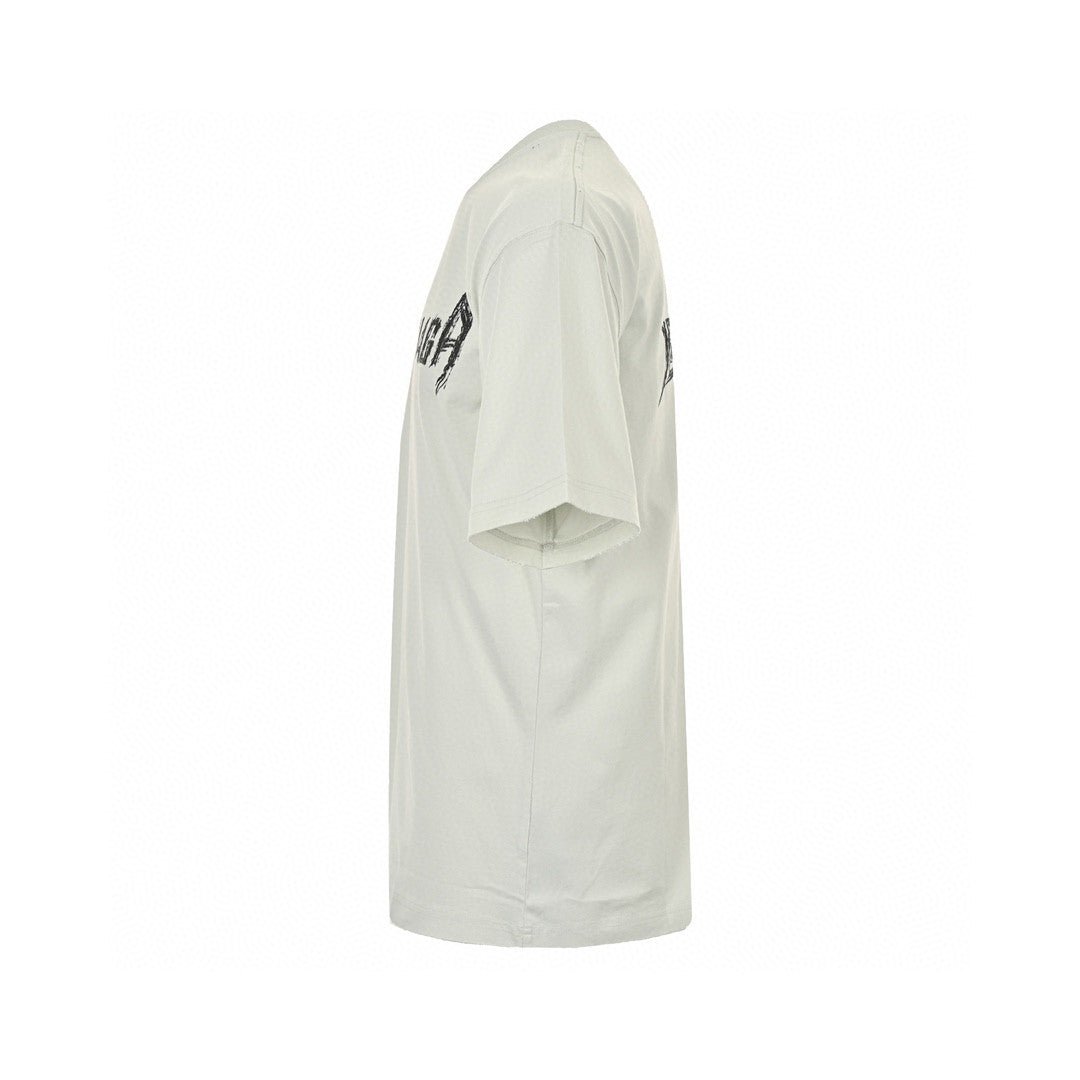 Balenciaga Distressed Logo T-shirt In - White Unisex Streetwear Limited Edition - The Balenciaga Distressed Logo T-Shirt in white offers a bold and edgy take on the