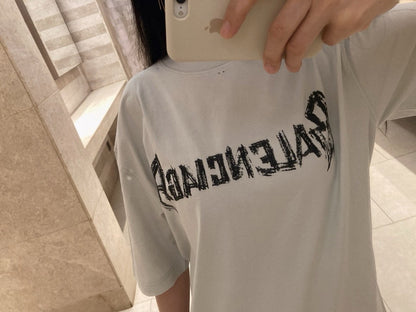 Balenciaga Distressed Logo T-shirt In - White Unisex Streetwear Limited Edition - The Balenciaga Distressed Logo T-Shirt in white offers a bold and edgy take on the