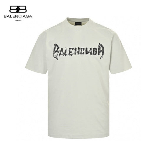 Balenciaga Distressed Logo T-shirt In - White Unisex Streetwear Limited Edition - The Balenciaga Distressed Logo T-Shirt in white offers a bold and edgy take on the