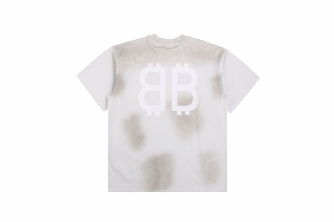 BALENCIAGA Distressed Logo T-shirt Grey - White Unisex Streetwear Limited Edition - The BALENCIAGA DISTRESSED LOGO T-SHIRT WHITE GREY - REPLICA merges luxury streetwear with a grunge-inspired