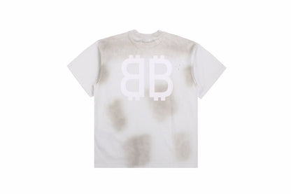 BALENCIAGA Distressed Logo T-shirt Grey - White Unisex Streetwear Limited Edition - The BALENCIAGA DISTRESSED LOGO T-SHIRT WHITE GREY - REPLICA merges luxury streetwear with a grunge-inspired