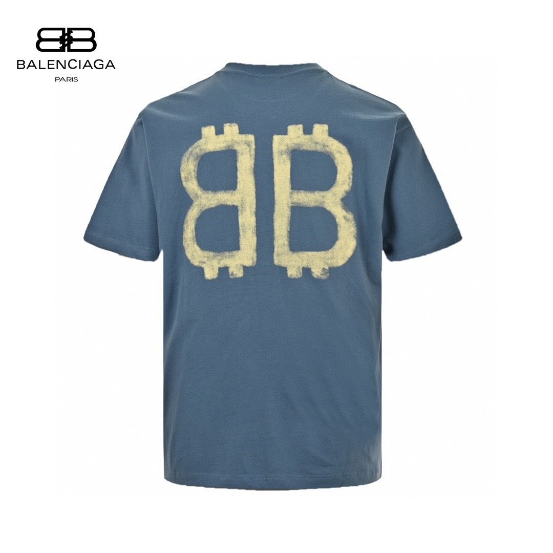 Balenciaga Double B Bitcoin T-shirt (blue) Unisex Streetwear Limited Edition - The Balenciaga Double B Bitcoin T-Shirt in blue is a unique fusion of high fashion
